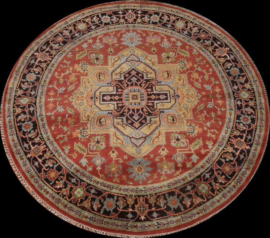 Geometric Heriz Serapi Oriental Round Rug 8x8