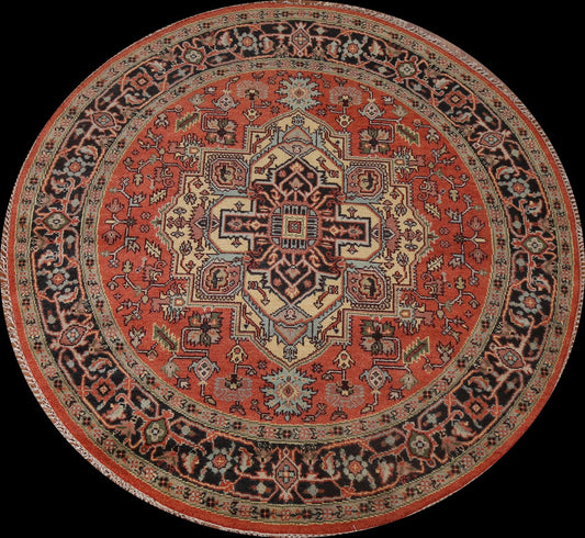 Geometric Wool Heriz Serapi Oriental Round Rug 8x8