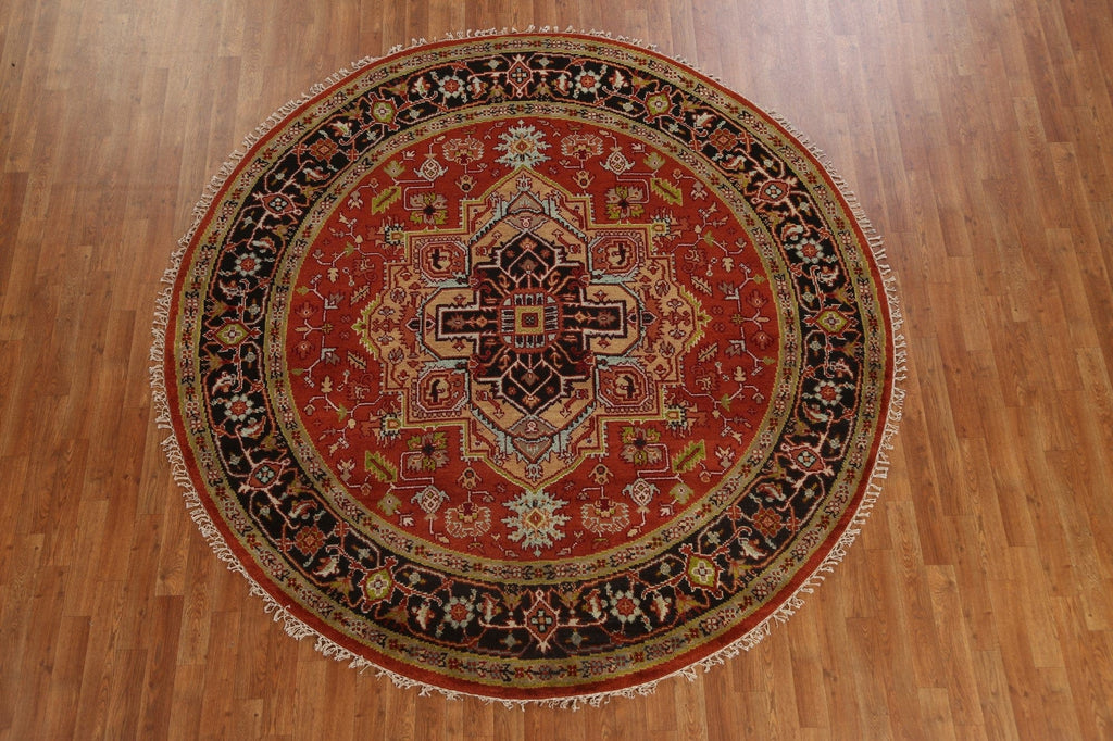 Red Wool Heriz Serapi Oriental Round Rug 8x8