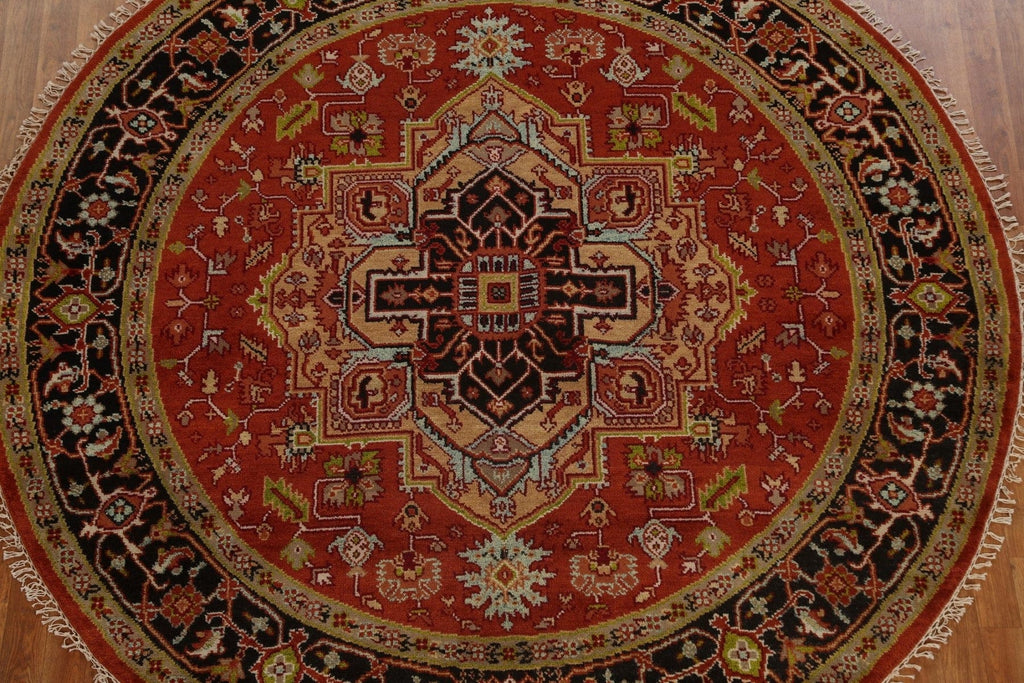 Red Wool Heriz Serapi Oriental Round Rug 8x8