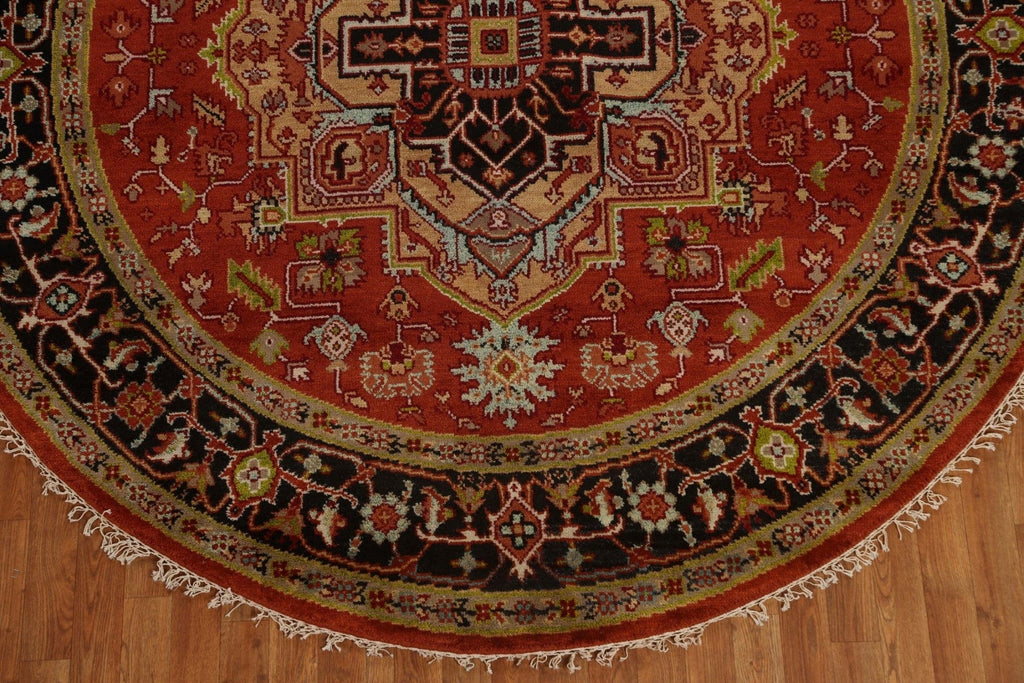 Red Wool Heriz Serapi Oriental Round Rug 8x8