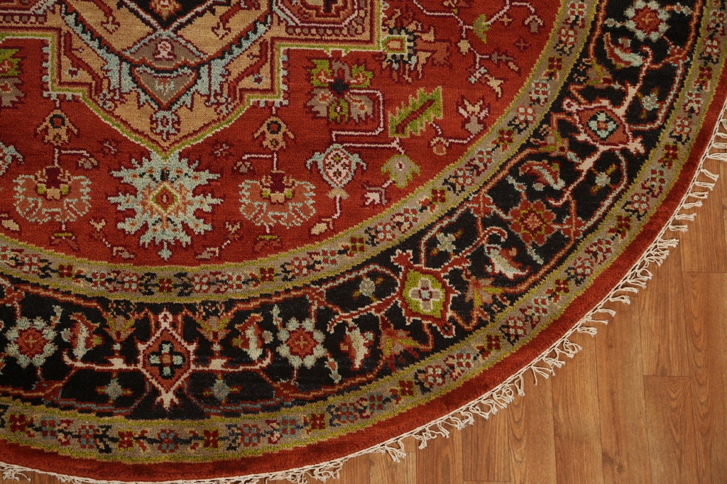 Red Wool Heriz Serapi Oriental Round Rug 8x8