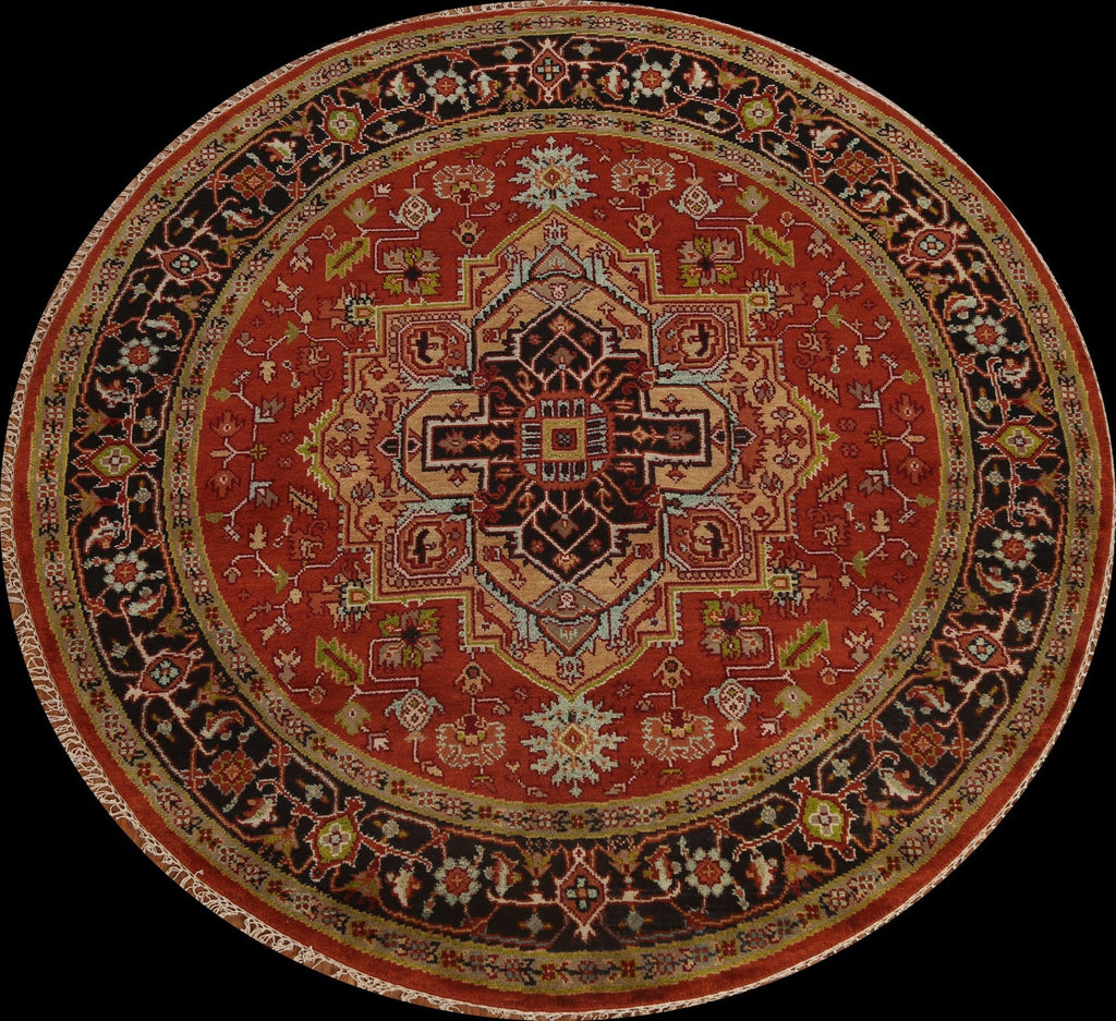 Red Wool Heriz Serapi Oriental Round Rug 8x8