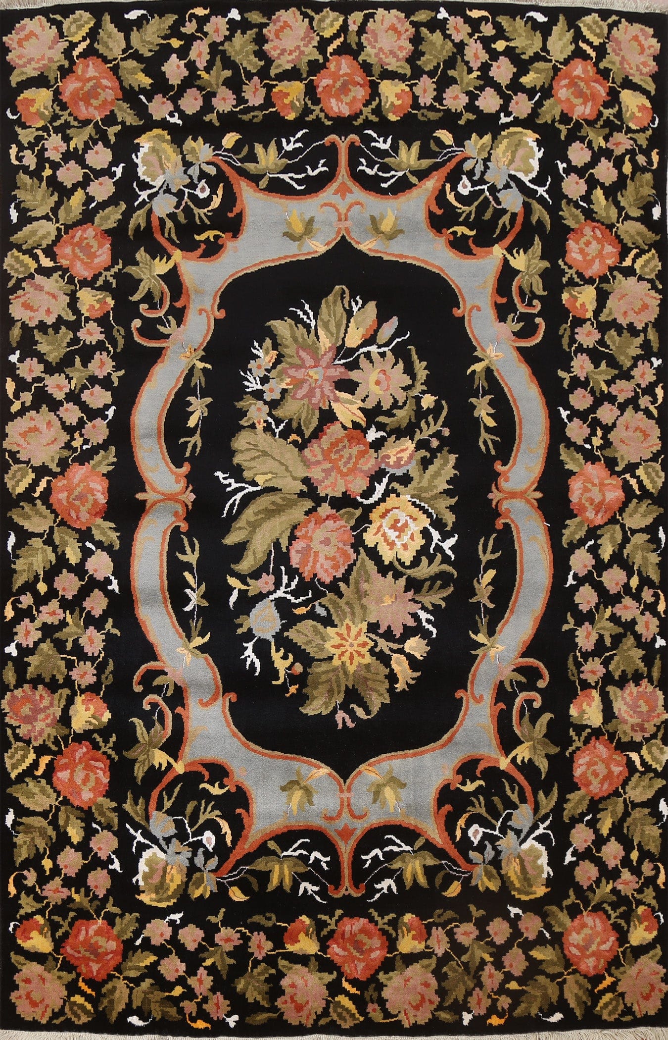 Vegetable Dye Floral Aubusson Oriental Wool Rug 7x10