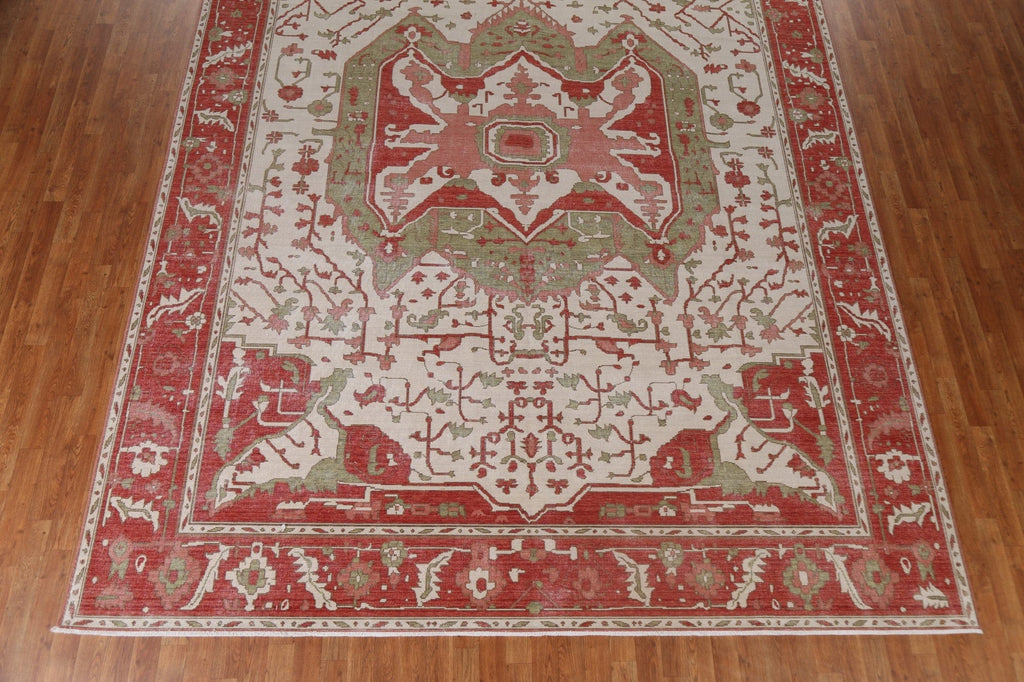 Hand-Knotted Heriz Serapi Turkish Wool Rug 10x13