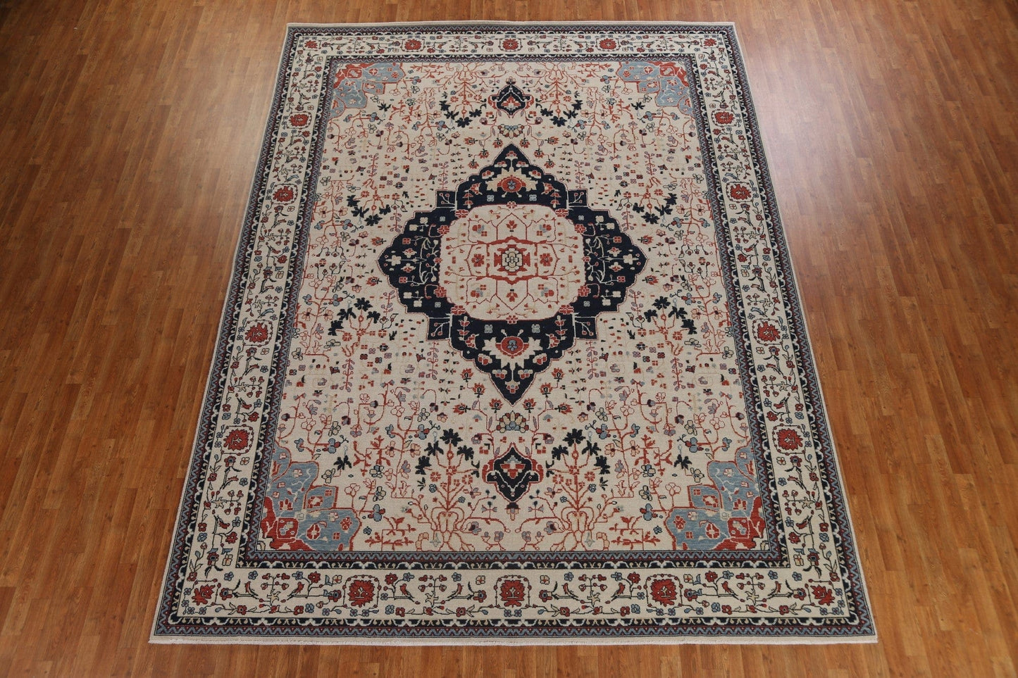 Hand-Knotted Kashan Mohtasham Turkish Area Rug 10x13