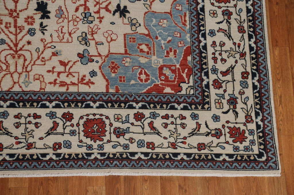 Hand-Knotted Kashan Mohtasham Turkish Area Rug 10x13