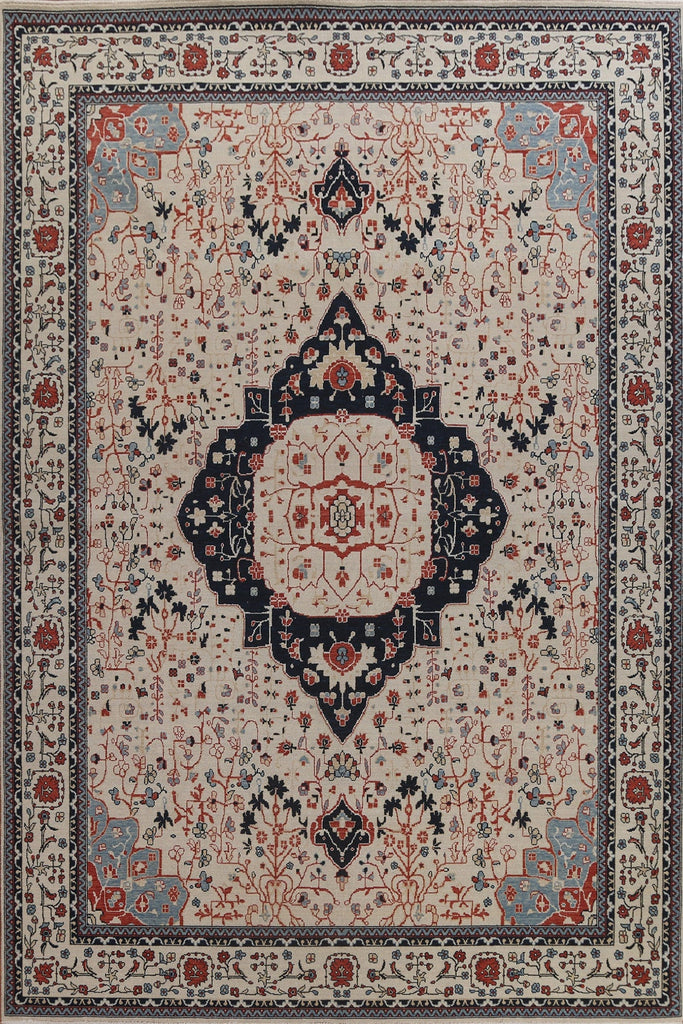 Hand-Knotted Kashan Mohtasham Turkish Area Rug 10x13