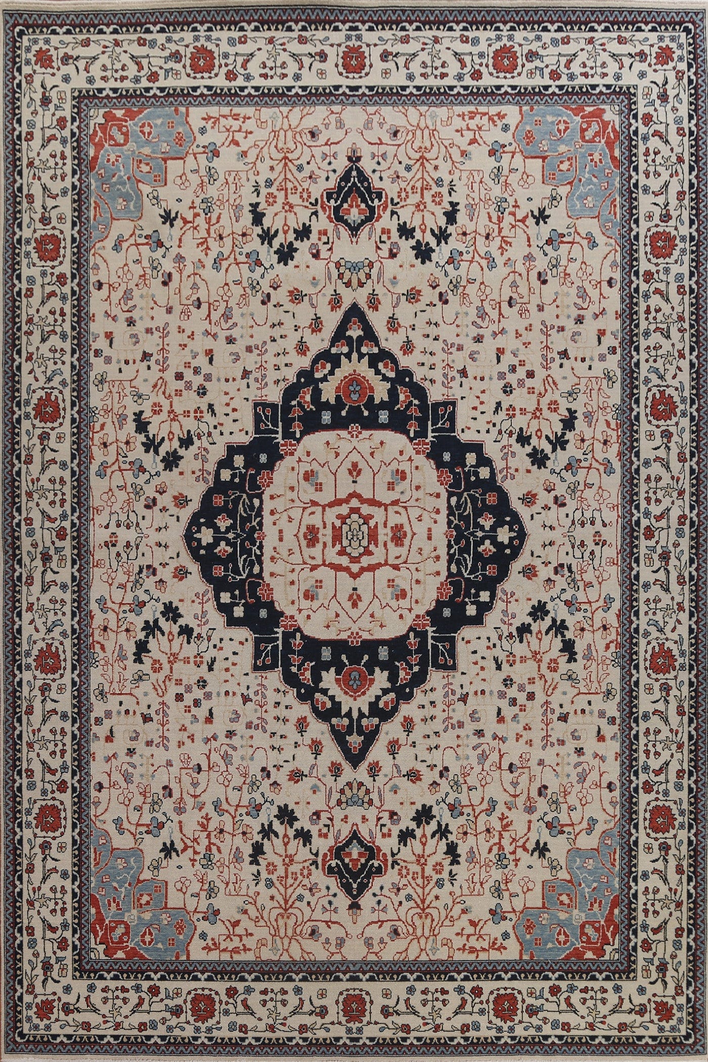 Hand-Knotted Kashan Mohtasham Turkish Area Rug 10x13