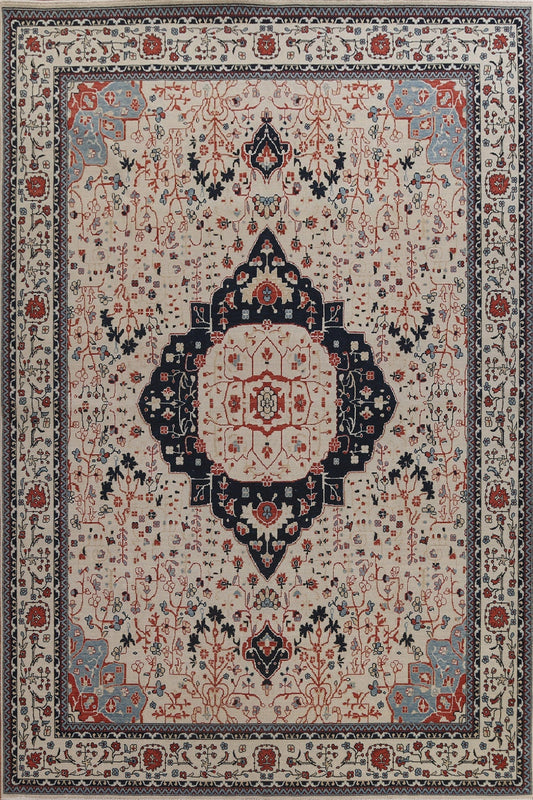 Hand-Knotted Kashan Mohtasham Turkish Area Rug 10x13