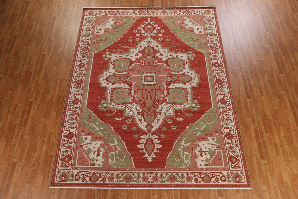 Geometric Red Heriz Serapi Wool Turkish Rug 9x12