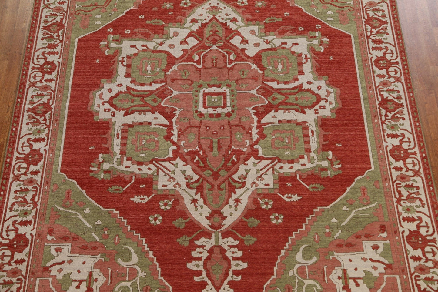 Geometric Red Heriz Serapi Wool Turkish Rug 9x12