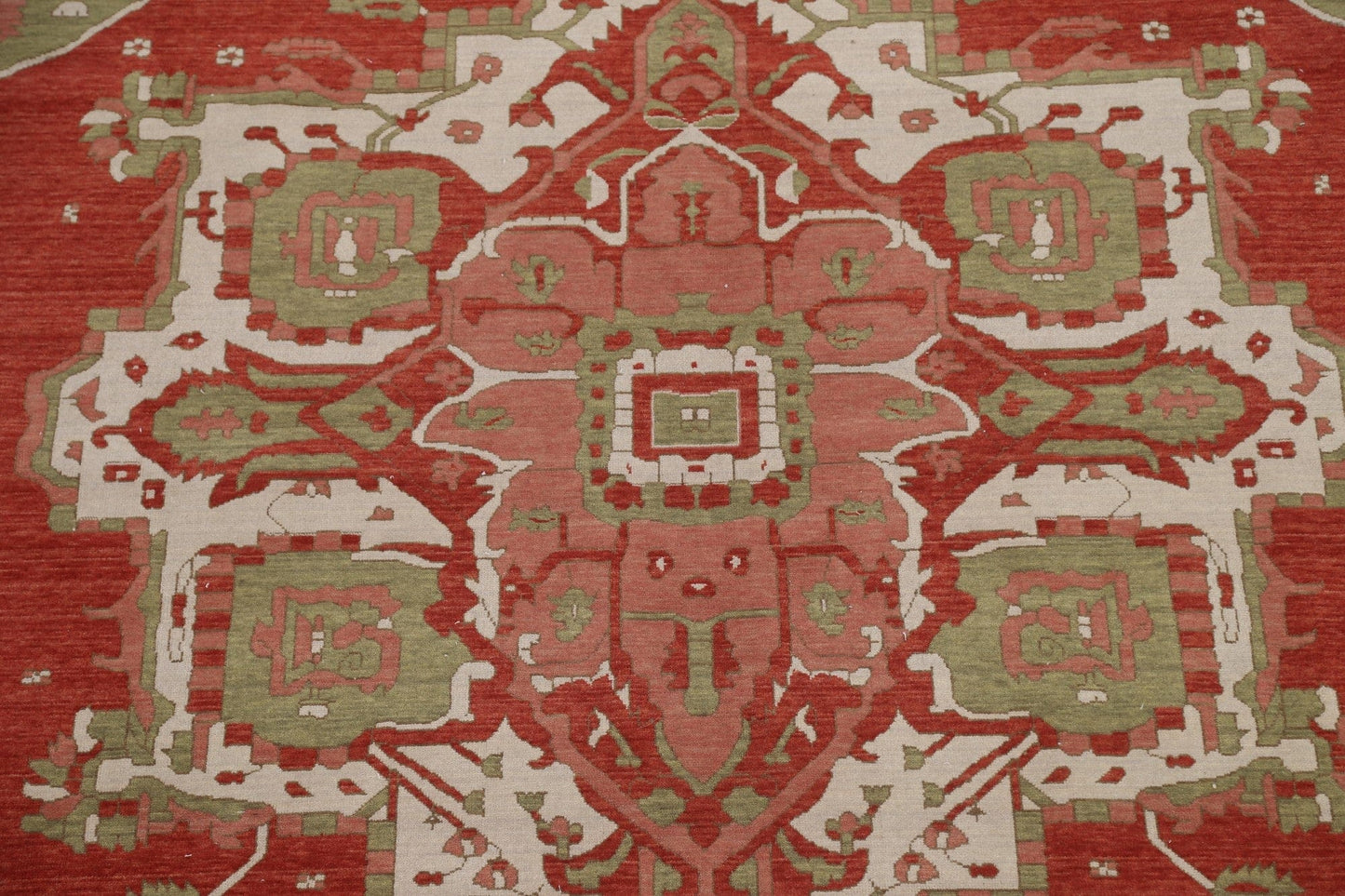 Geometric Red Heriz Serapi Wool Turkish Rug 9x12