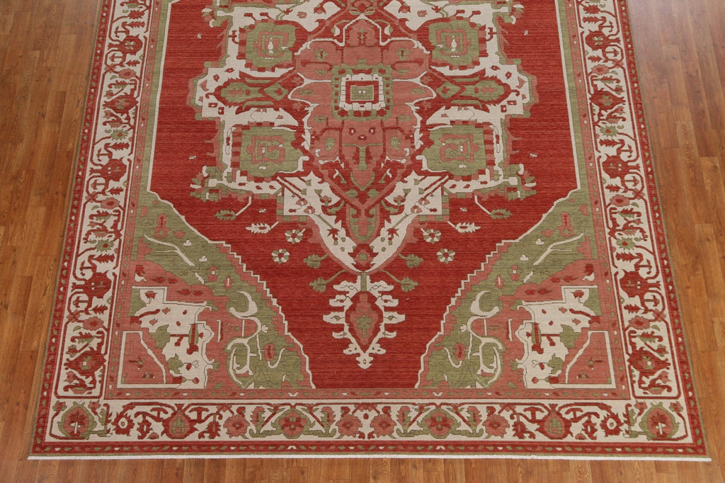 Geometric Red Heriz Serapi Wool Turkish Rug 9x12