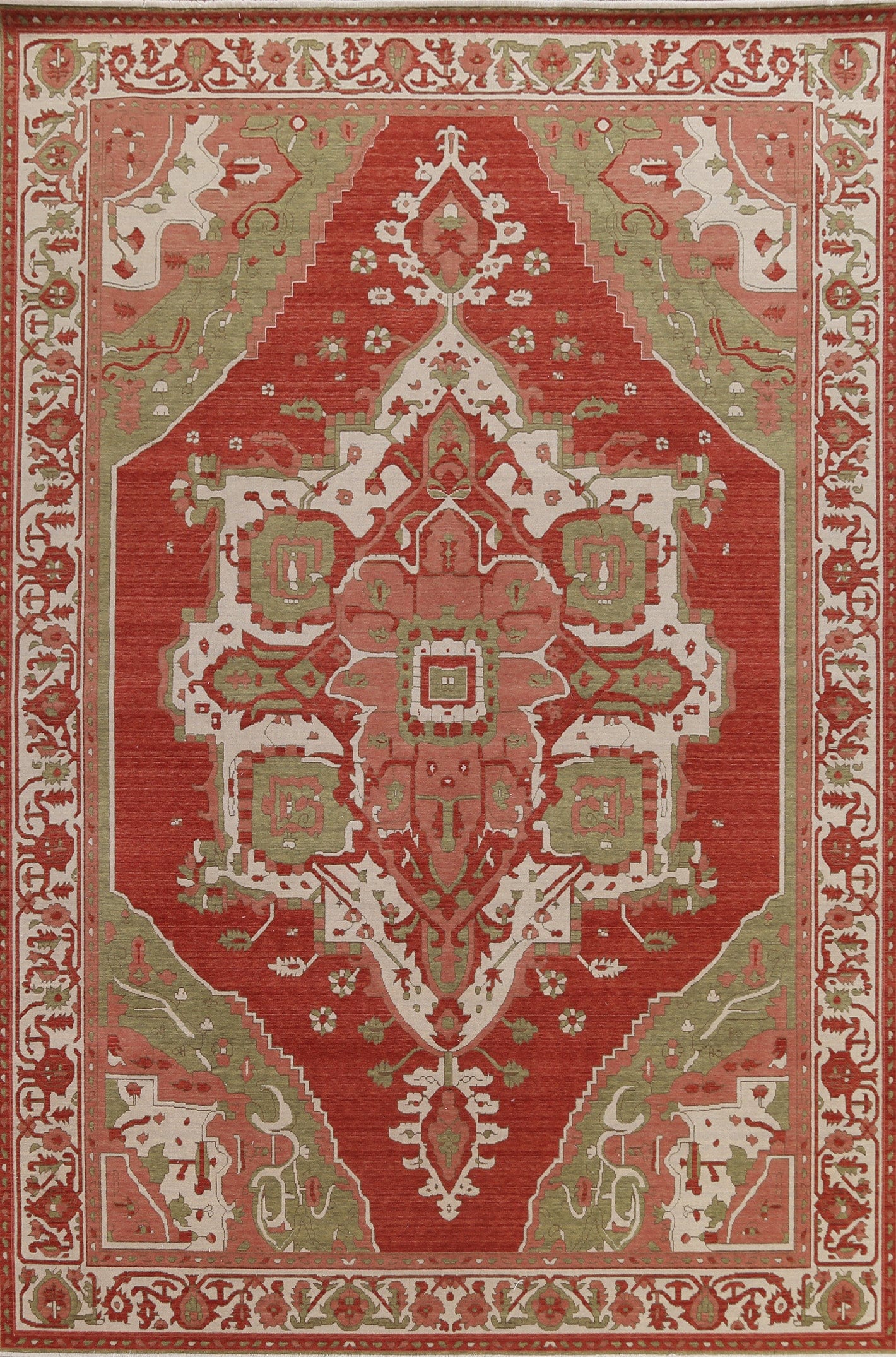 Geometric Red Heriz Serapi Wool Turkish Rug 9x12