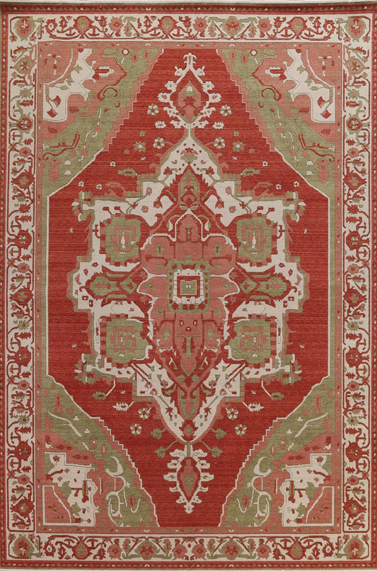 Geometric Red Heriz Serapi Wool Turkish Rug 9x12