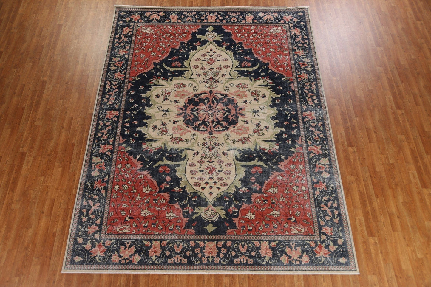 Navy Blue Floral Sarouk Farahan Turkish Area Rug 9x12