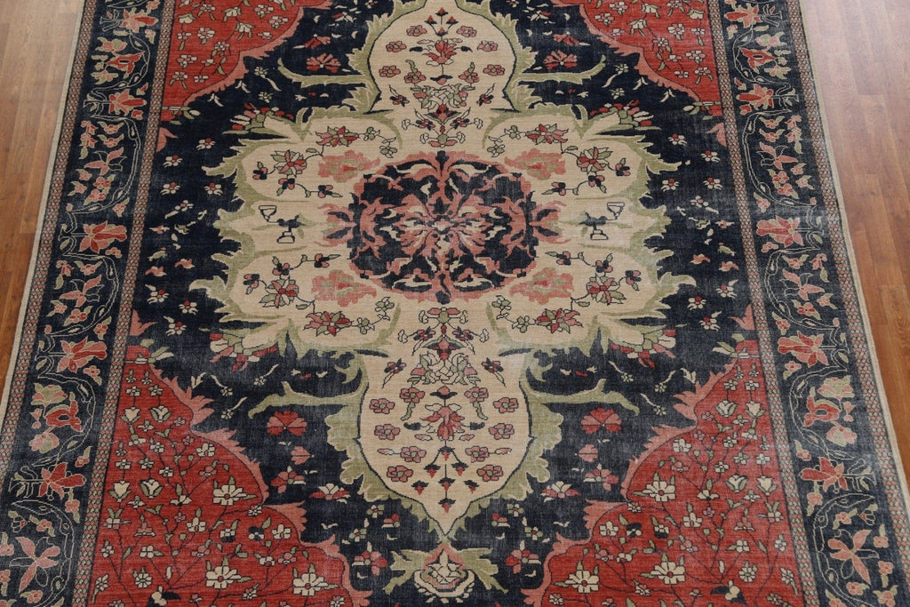 Navy Blue Floral Sarouk Farahan Turkish Area Rug 9x12