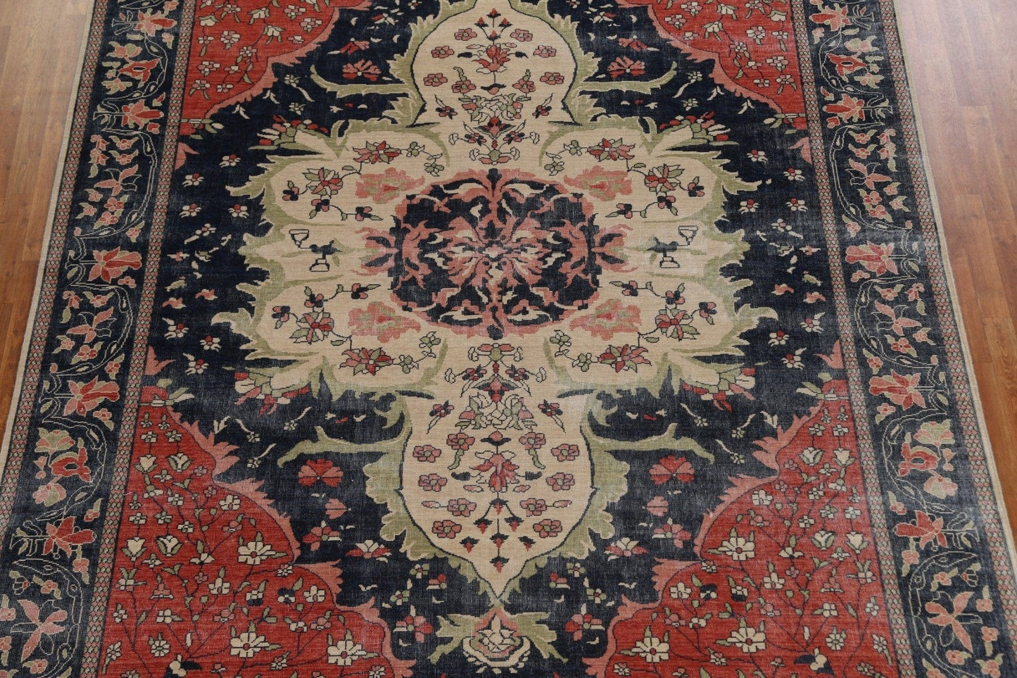 Navy Blue Floral Sarouk Farahan Turkish Area Rug 9x12