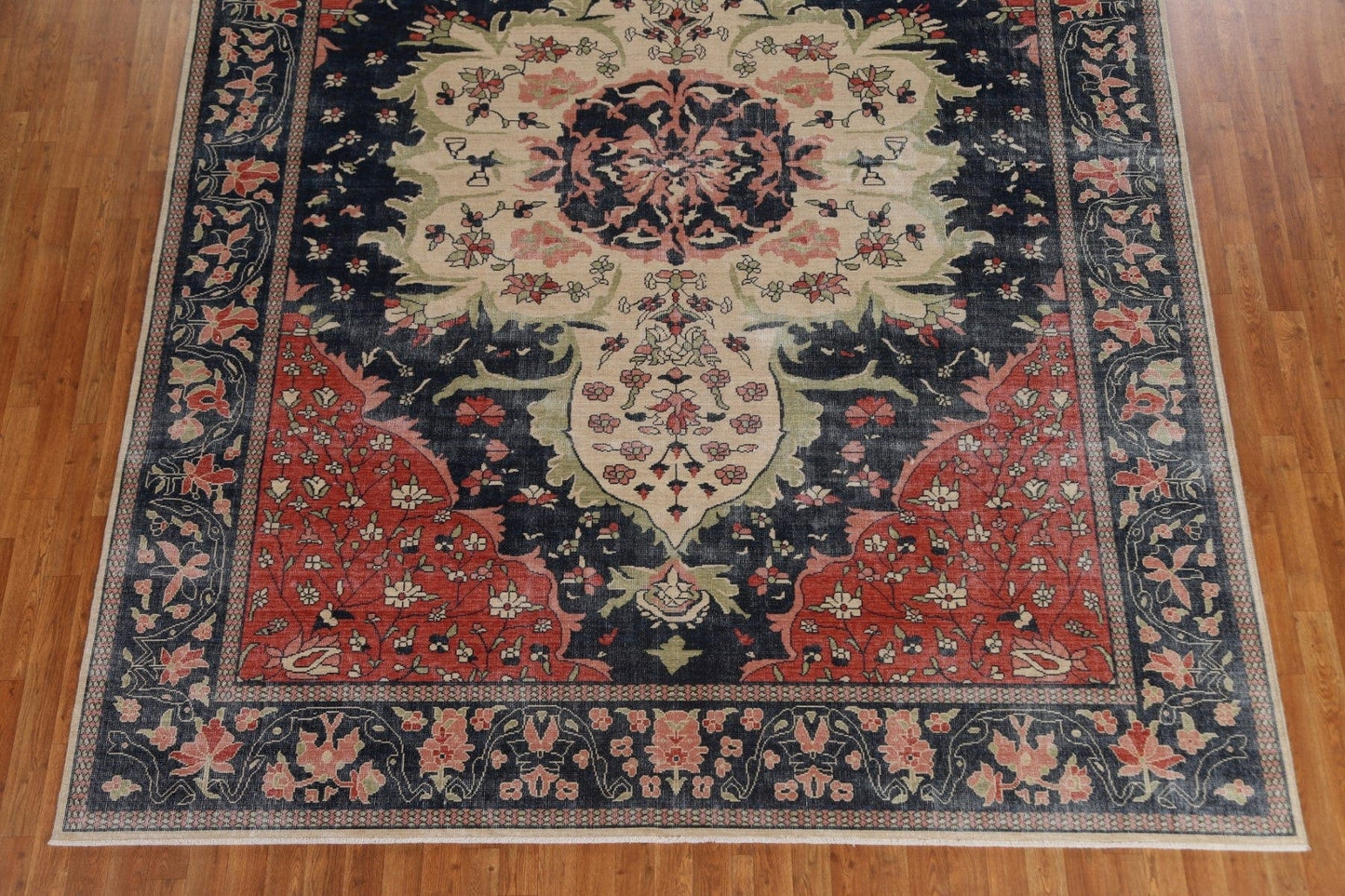 Navy Blue Floral Sarouk Farahan Turkish Area Rug 9x12