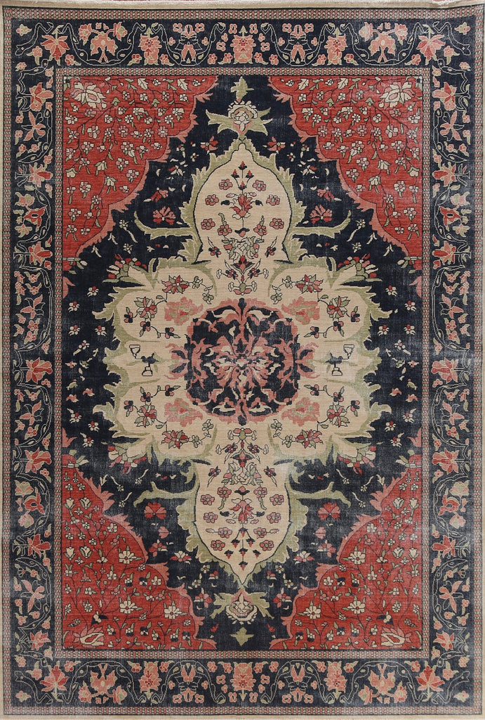 Navy Blue Floral Sarouk Farahan Turkish Area Rug 9x12