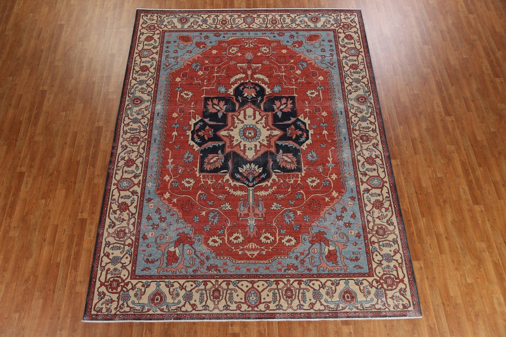 Red Wool Heriz Serapi Handmade Turkish Rug 9x12