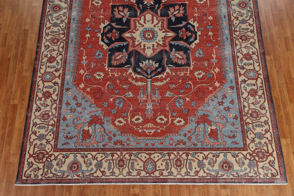 Red Wool Heriz Serapi Handmade Turkish Rug 9x12