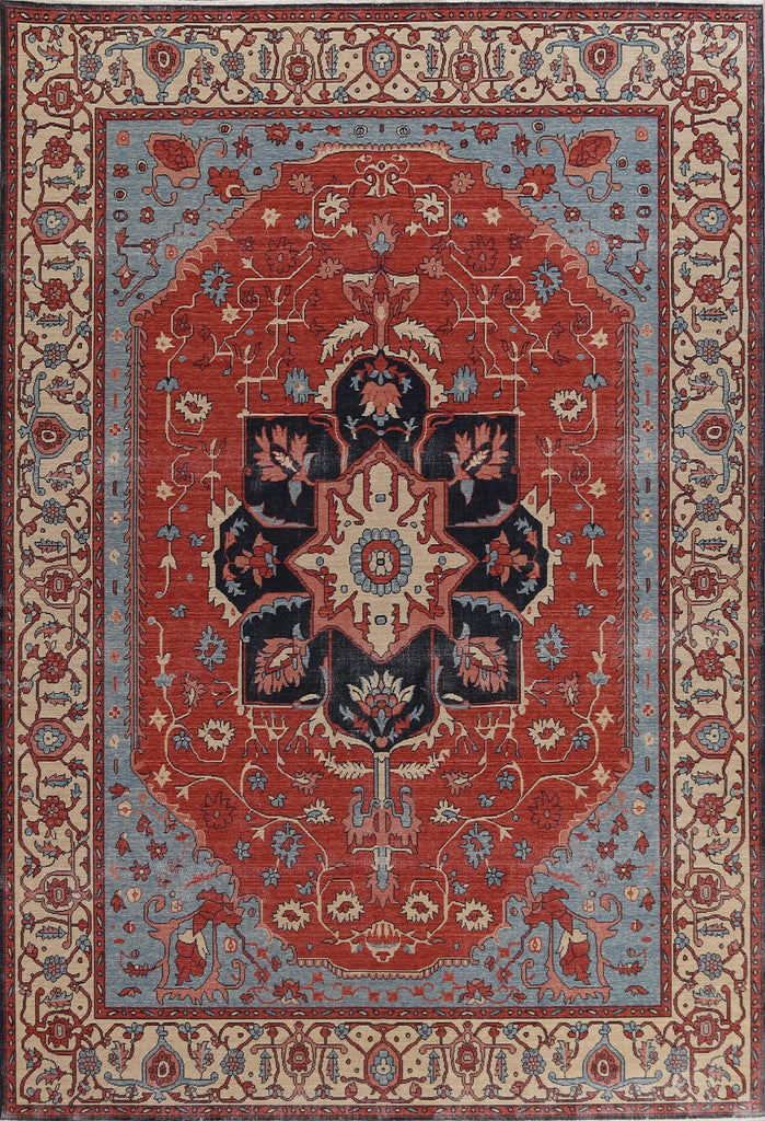 Red Wool Heriz Serapi Handmade Turkish Rug 9x12