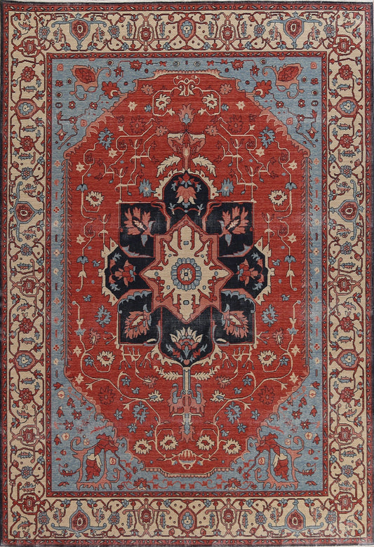 Red Wool Heriz Serapi Handmade Turkish Rug 9x12