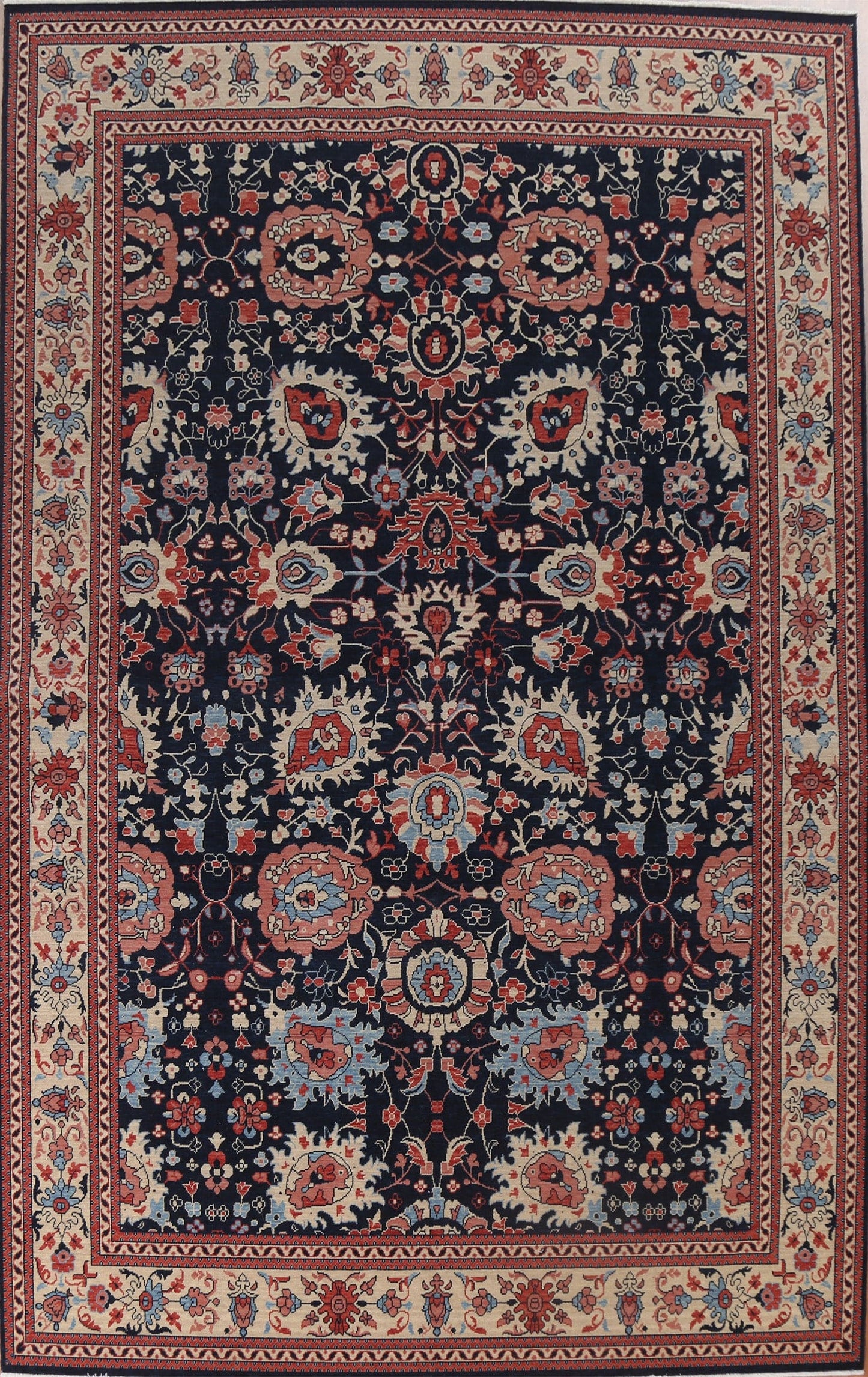 Navy Blue Floral Sultanabad Ziegler Oriental Rug 9x12