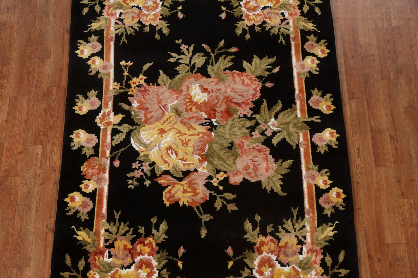 Black Floral Aubusson Oriental Area Rug 4x6