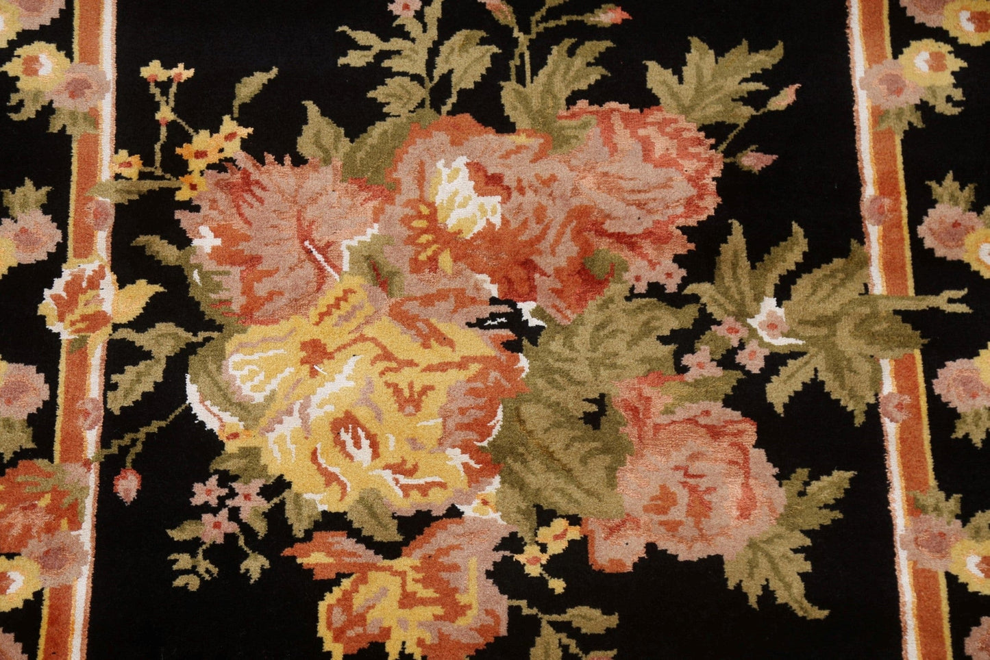 Black Floral Aubusson Oriental Area Rug 4x6