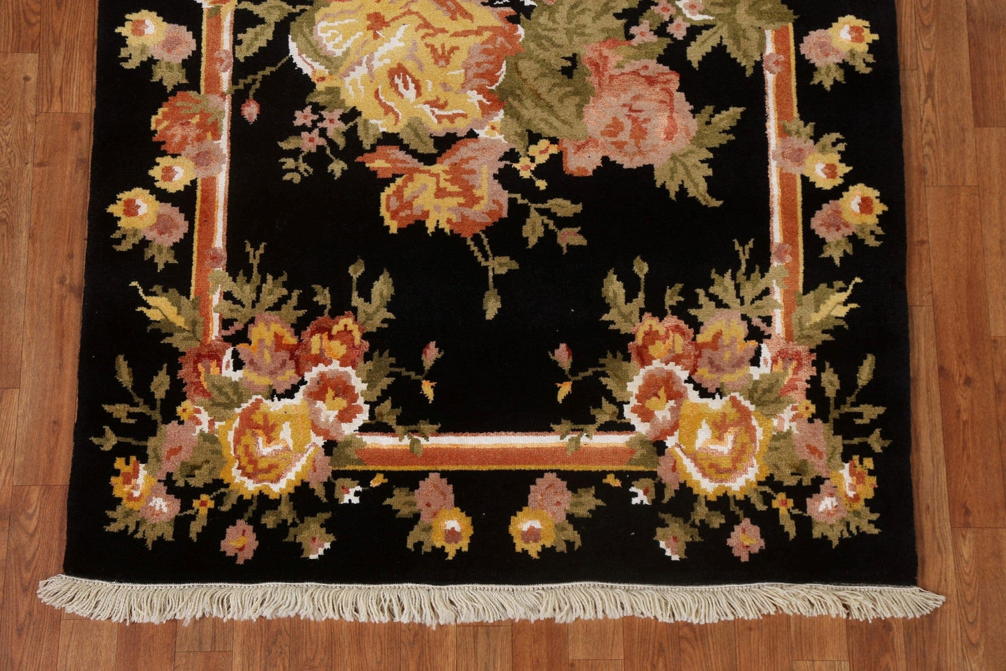 Black Floral Aubusson Oriental Area Rug 4x6