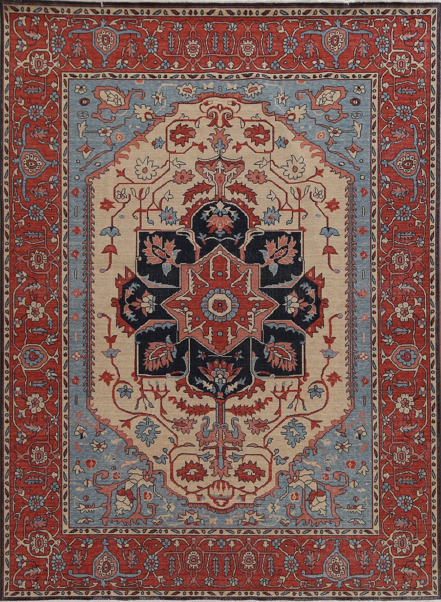 Hand-Knotted Wool Heriz Serapi Oriental Area Rug 8x10