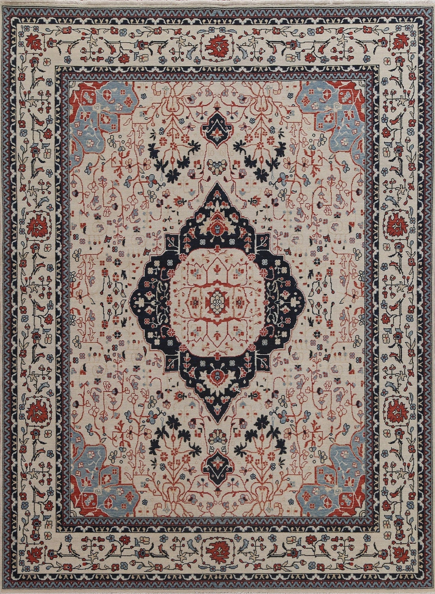 Hand-Knotted Kashan Mohtasham Turkish Area Rug 8x10