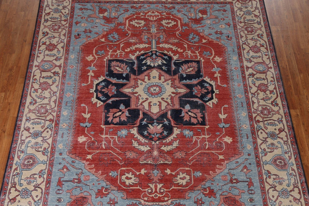 Hand-Knotted Floral Heriz Serapi Oriental Area Rug 8x10