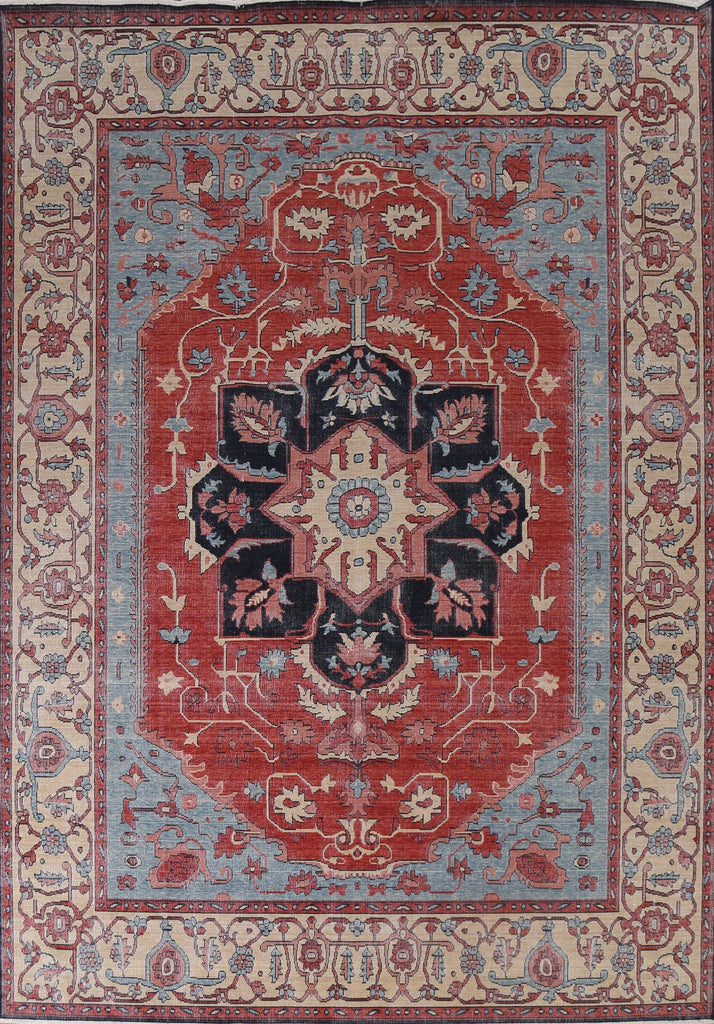 Hand-Knotted Floral Heriz Serapi Oriental Area Rug 8x10