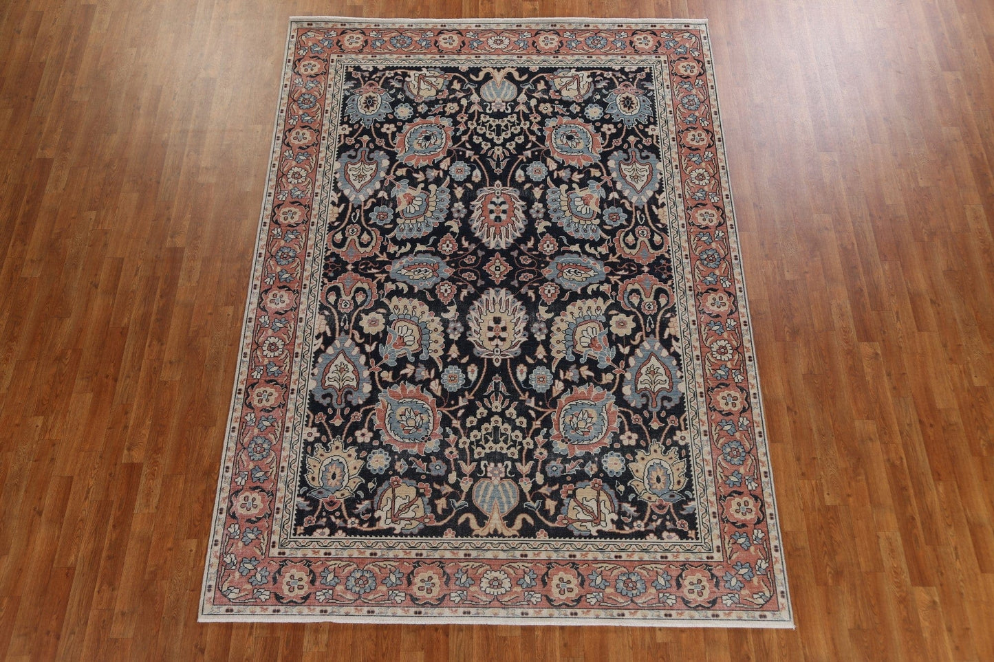 Navy Blue Floral Ziegler Turkish Area Rug 7x10