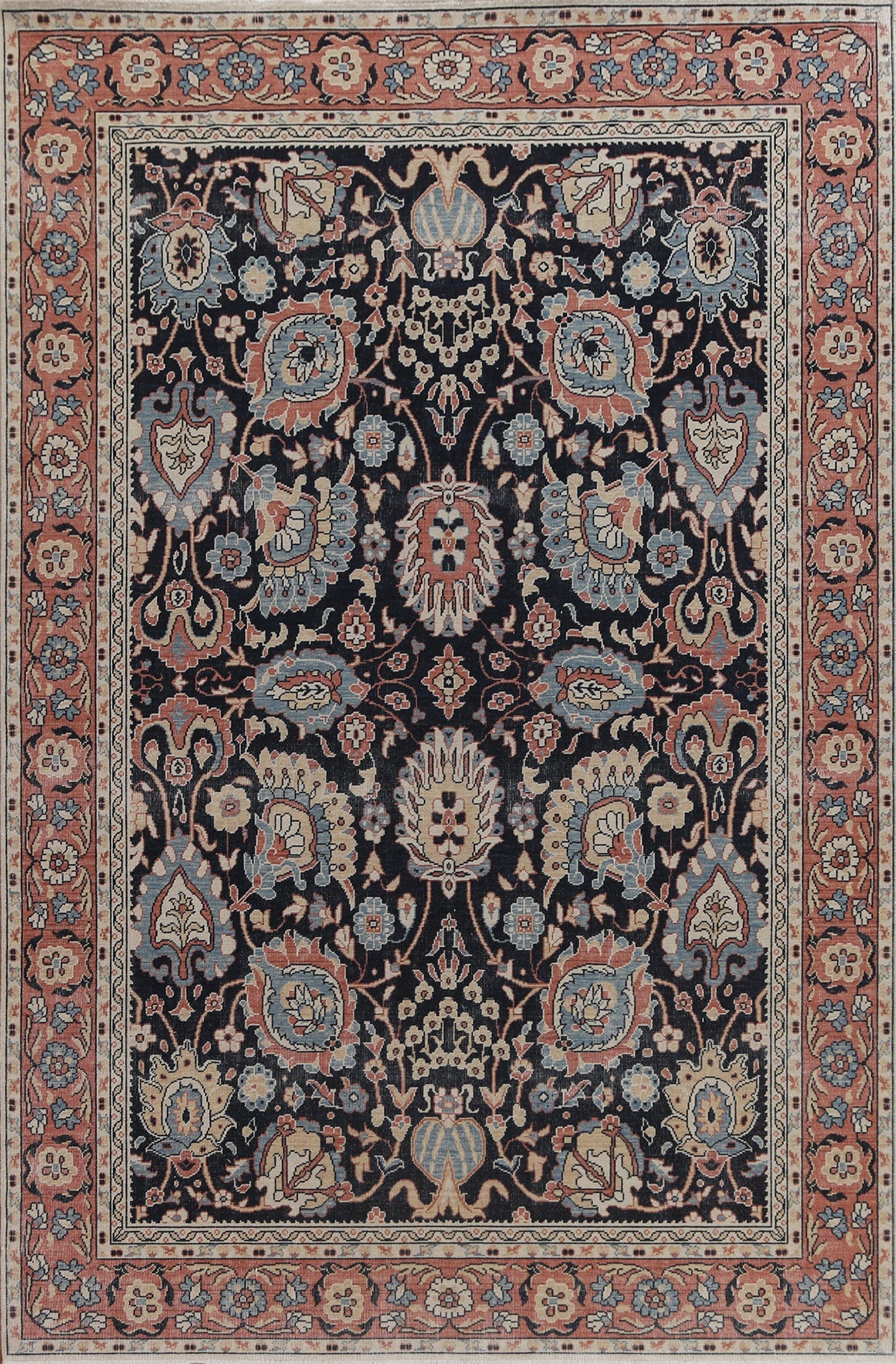 Navy Blue Floral Ziegler Turkish Area Rug 7x10