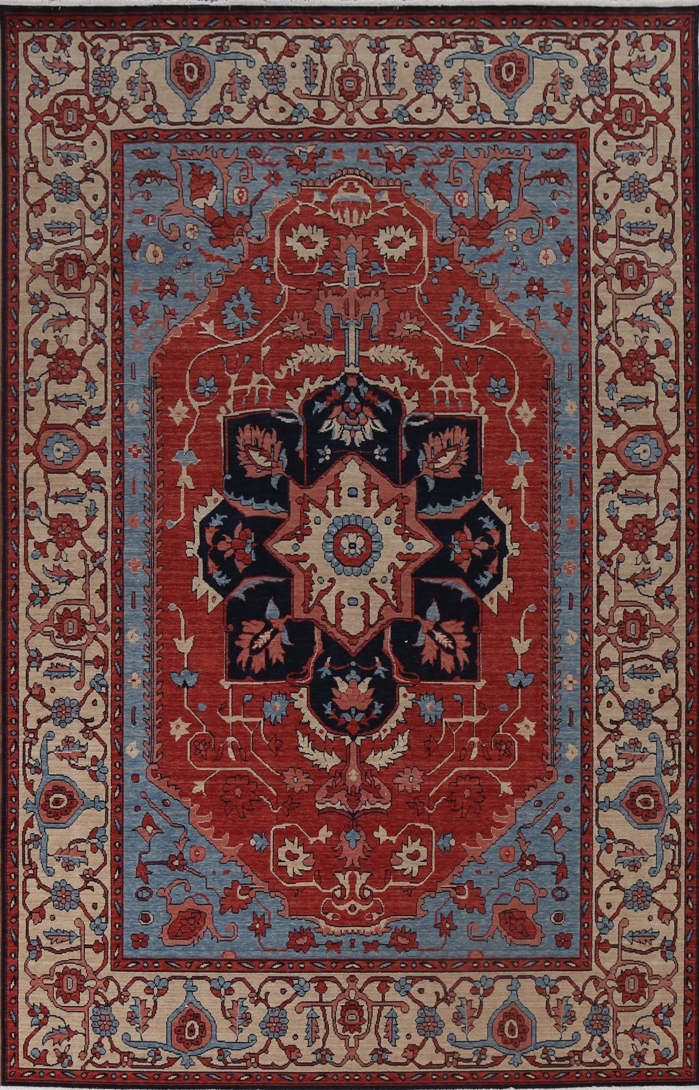 Red Floral Heriz Serapi Turkish Area Rug 7x10