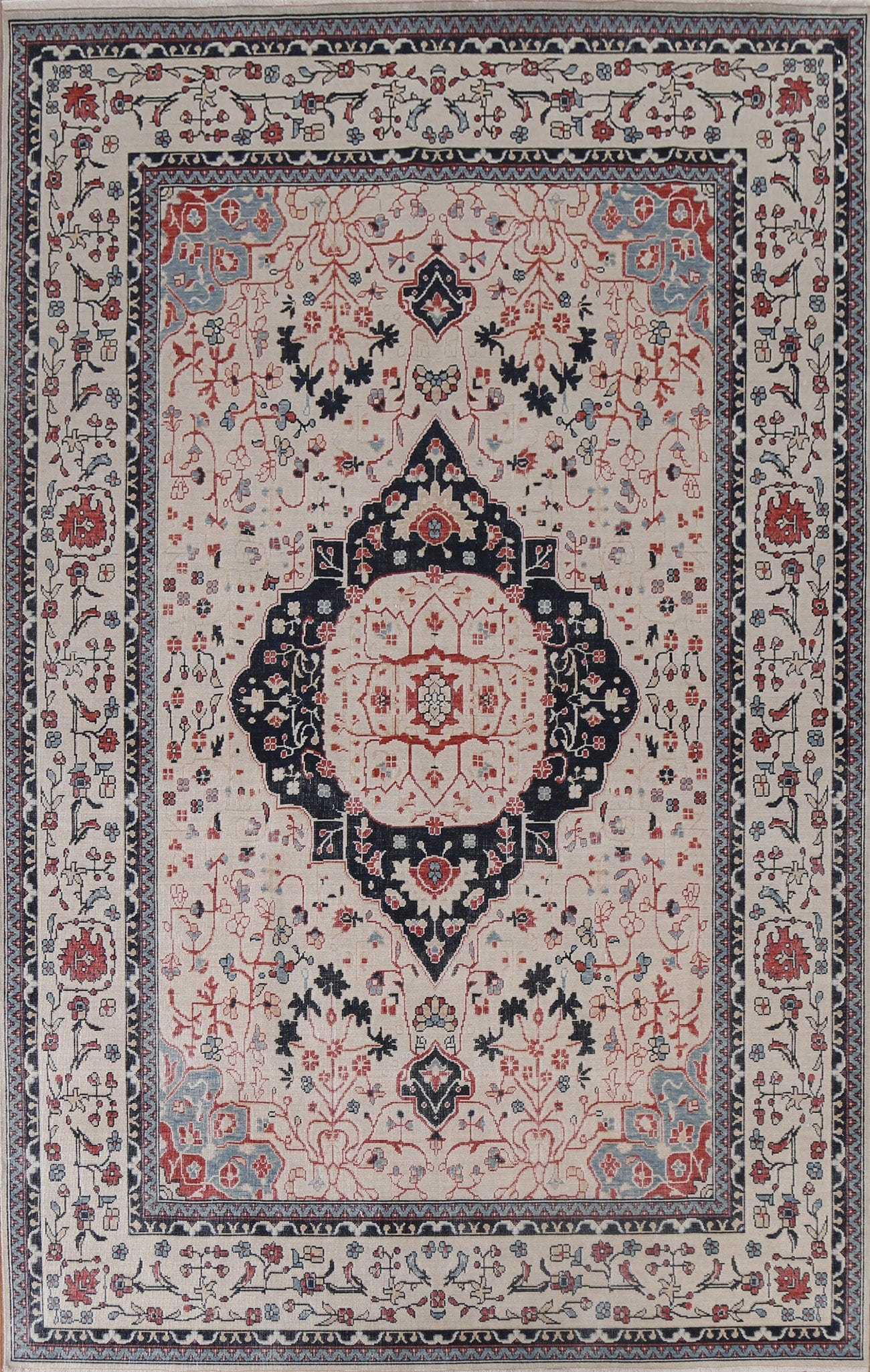 Floral Wool Kashan Mohtasham Turkish Area Rug 7x10