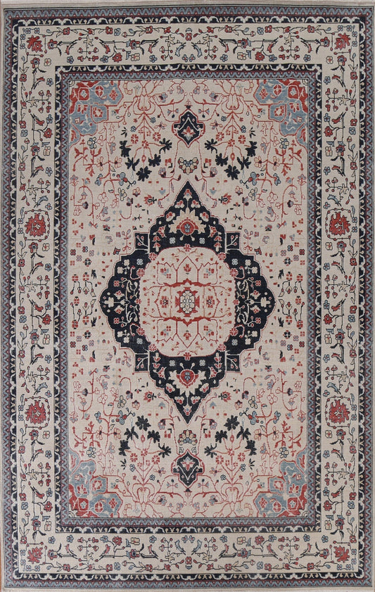 Floral Wool Kashan Mohtasham Turkish Area Rug 7x10