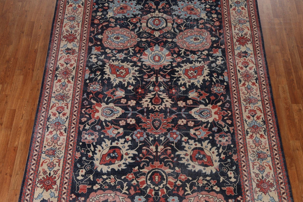 Navy Blue Floral Heriz Serapi Turkish Area Rug 7x10