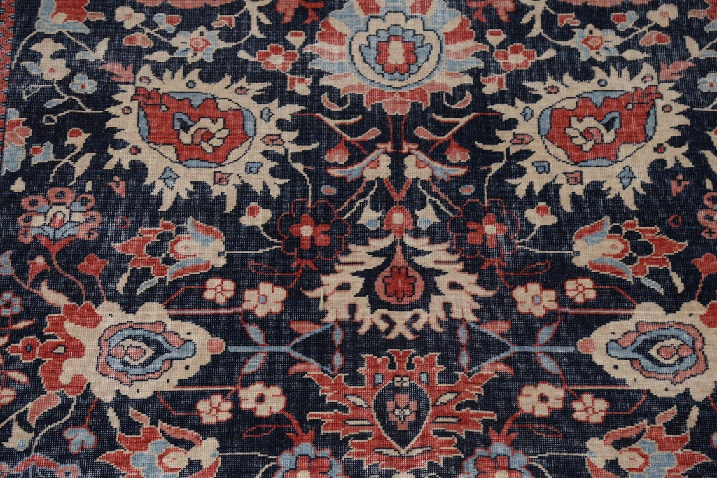 Navy Blue Floral Heriz Serapi Turkish Area Rug 7x10