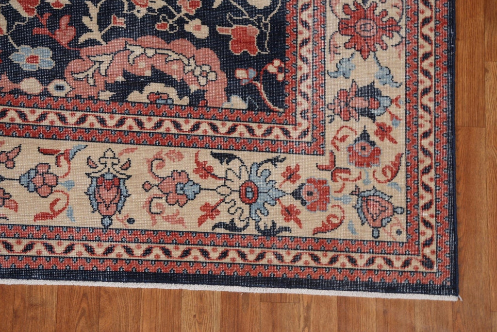 Navy Blue Floral Heriz Serapi Turkish Area Rug 7x10