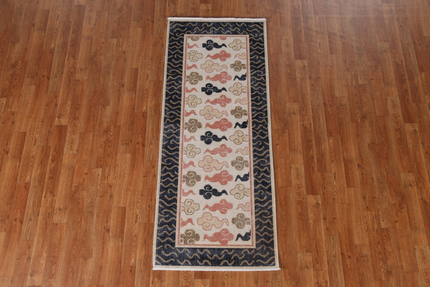 Hand-Knotted Art Deco Turkish Wool Rug 2x6