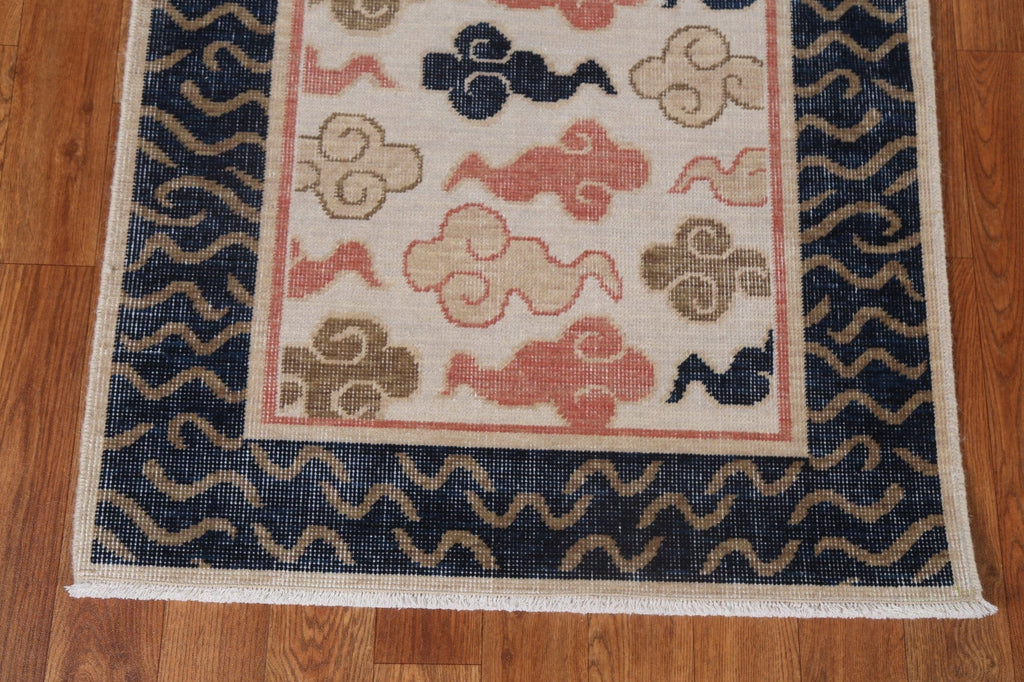 Hand-Knotted Art Deco Turkish Wool Rug 2x6