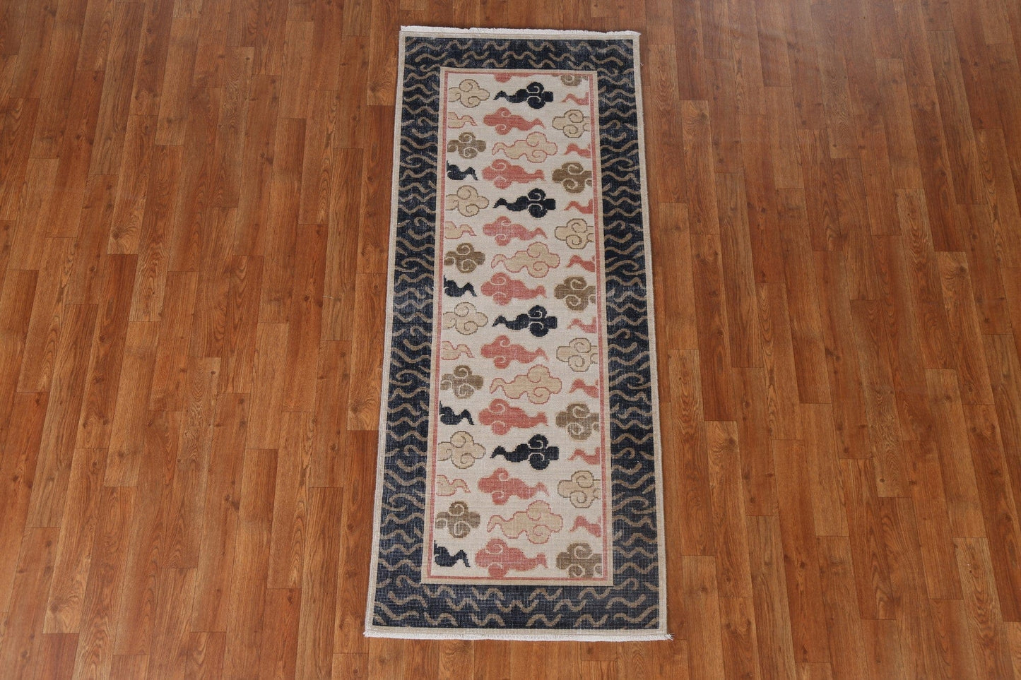 Hand-Knotted Wool Art Deco Turkish Runner Rug 2x6