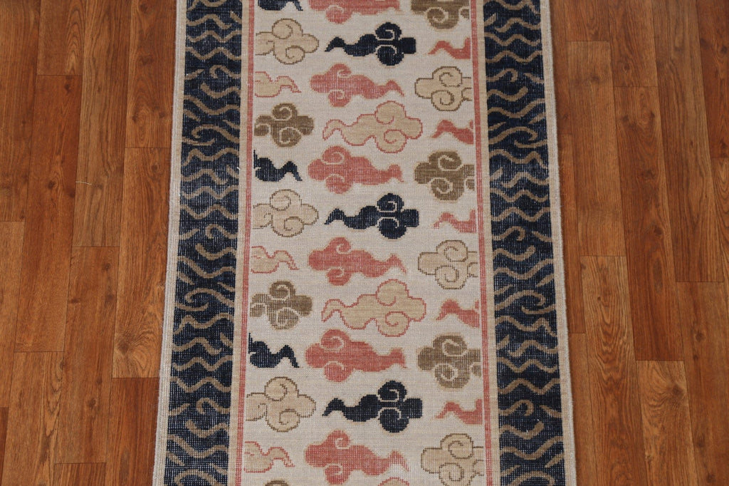 Hand-Knotted Wool Art Deco Turkish Runner Rug 2x6