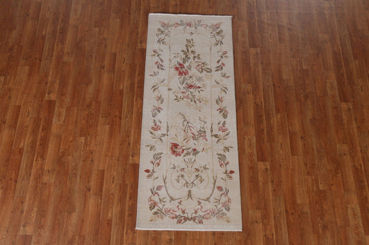 Floral Handmade Aubusson Turkish Runner Rug 2x6